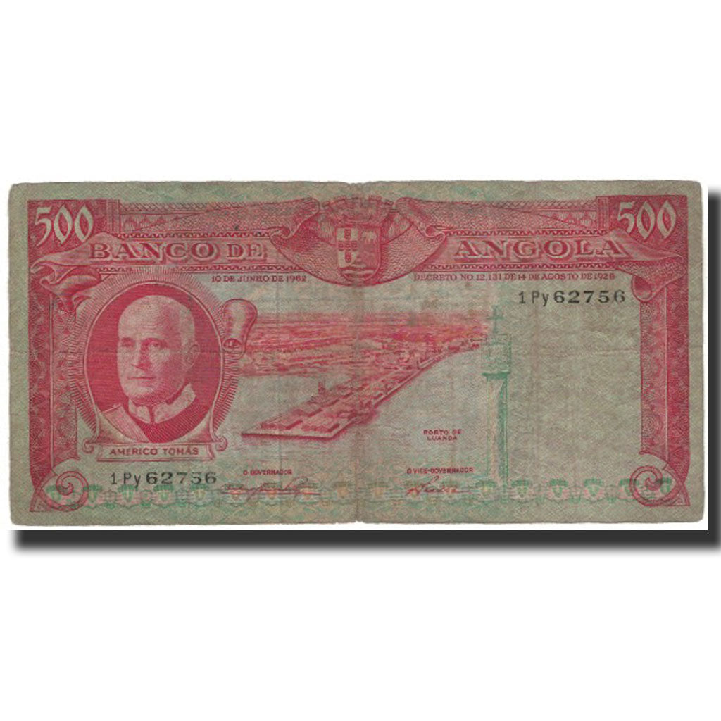 Banknote, Angola, 500 Escudos, 1962, 1962-06-10, KM:95, VG(8-10)