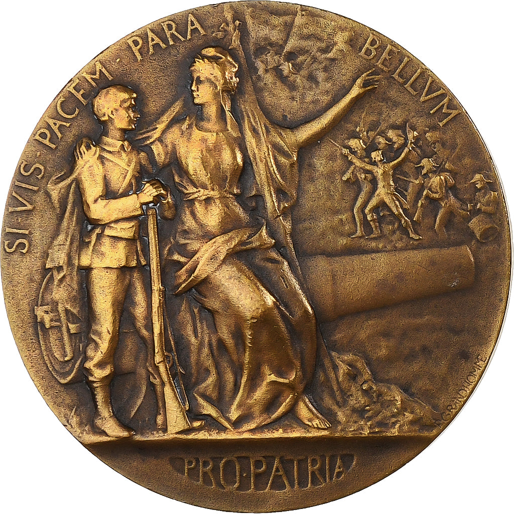 Francia, medaglia, Pro Patria, Préparation Militaire, 1911, Bronzo, Grandhomme