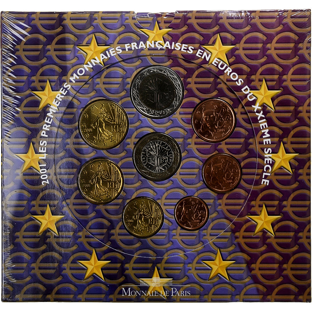 France, 1 Cent to 2 Euro, BU, 2001, Monnaie de Paris, MS(65-70)