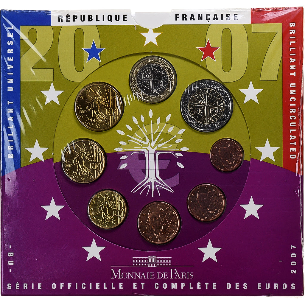 Frankreich, 1 Cent to 2 Euro, BU, 2007, Monnaie de Paris, STGL