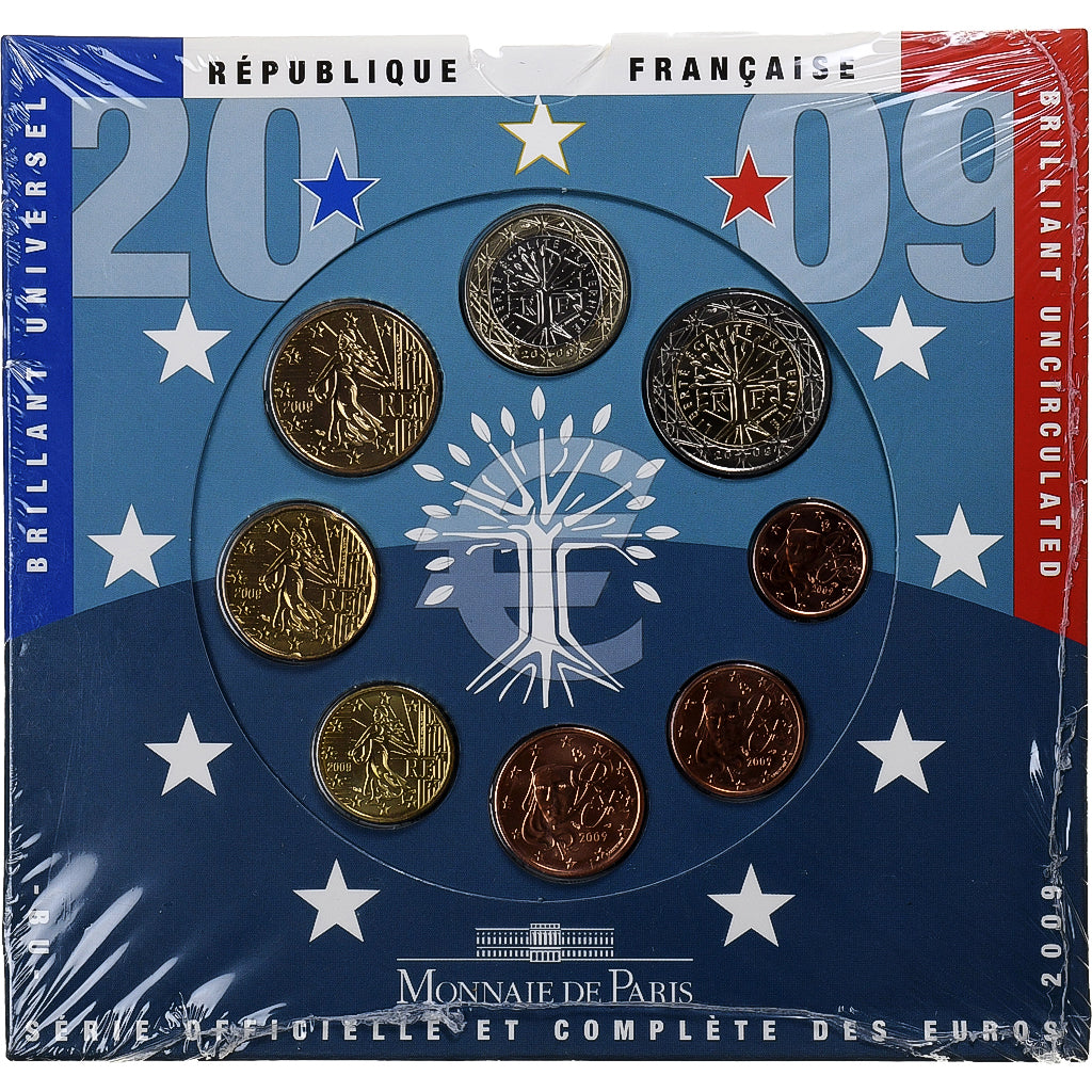 France, 1 Cent to 2 Euro, BU, 2009, Monnaie de Paris, MS(65-70)