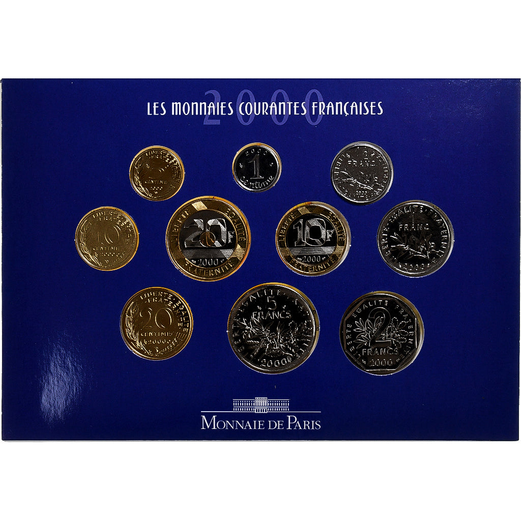 France, Coffret 1 c. à 20 frs., 2000, Monnaie de Paris, BU, MS(65-70)