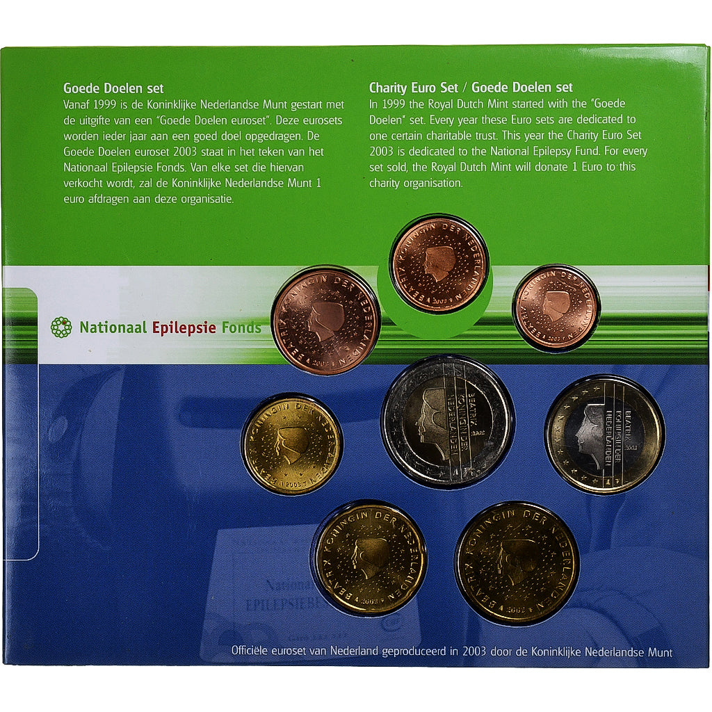 Países Bajos, 1 Cent to 2 Euro, Epilepsie fonds, BU, 2003, Utrecht, Sin
