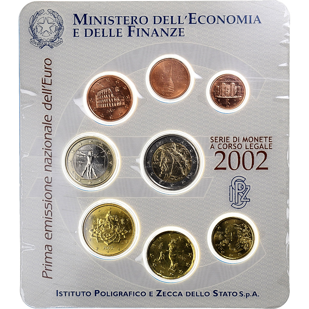 Italy, 1 Cent to 2 Euro, BU, 2002, Rome, MS(65-70)