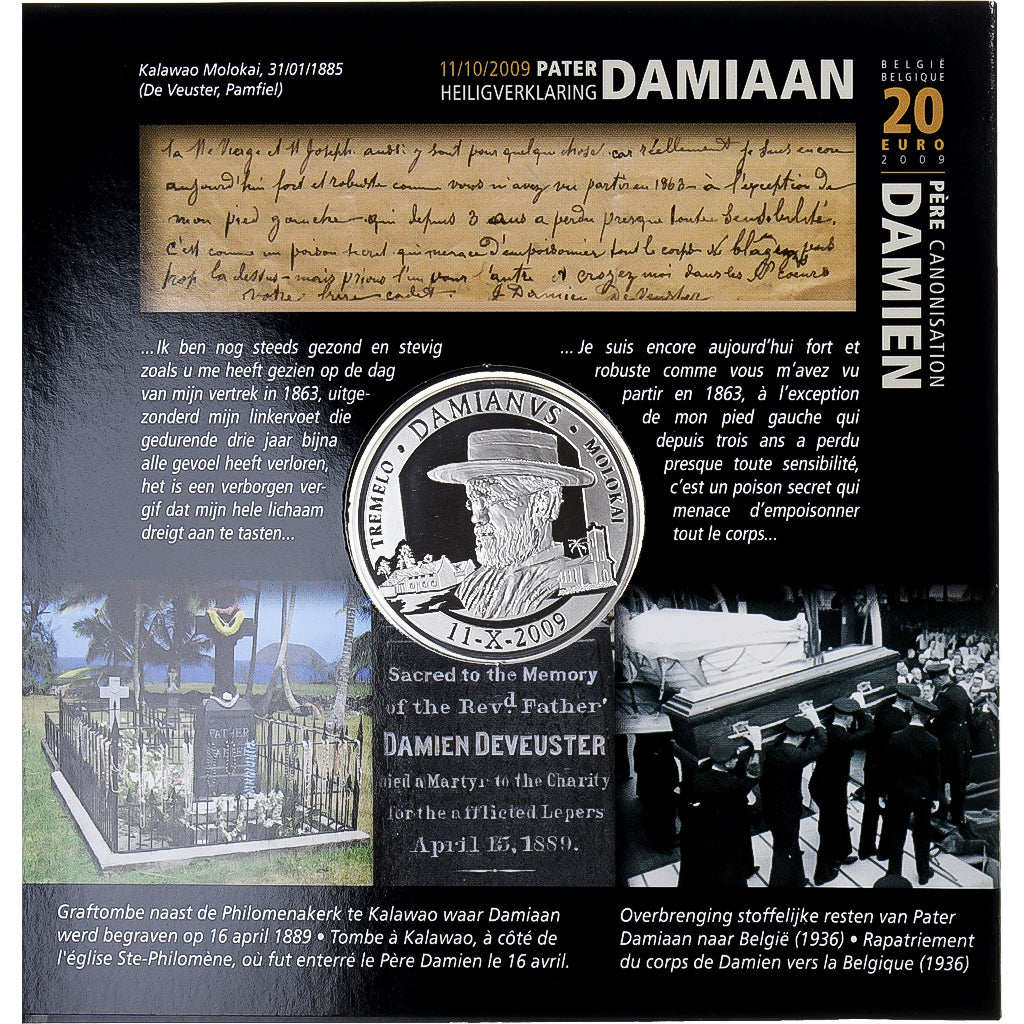 Belgium, 20 Euro, Canonisation de Père Damien, Proof, 2009, Brussels, Silver