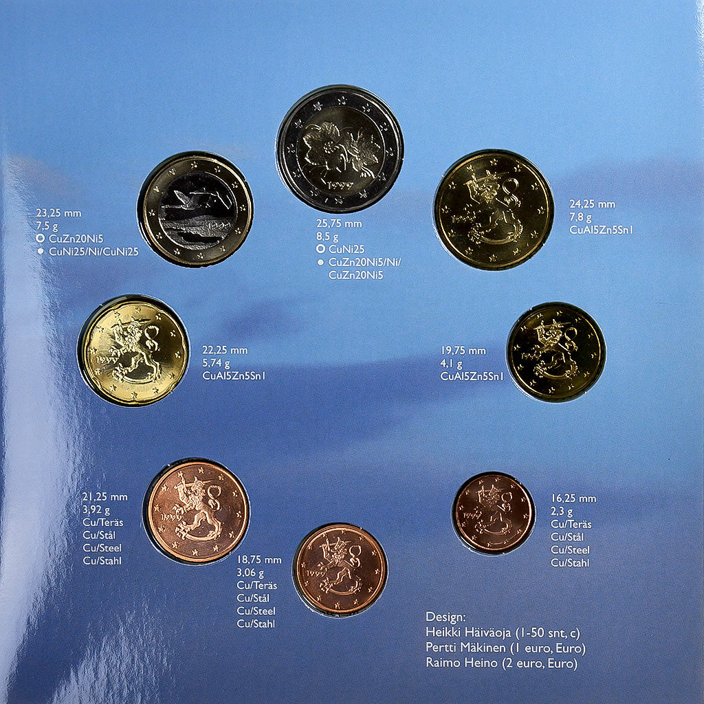 Finland, 1 Cent to 2 Euro, BU, 1999, Vantaa, n.v.t., FDC