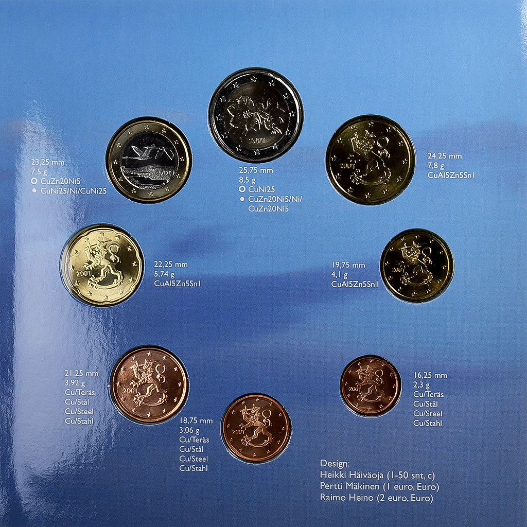 Finlândia, 1 Cent to 2 Euro, BU, 2001, Vantaa, N/D, MS(65-70)