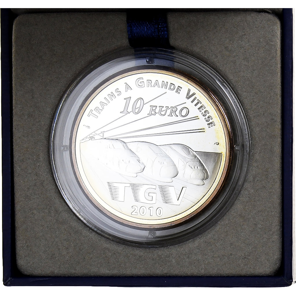 Francja, 10 Euro, Lille Europe TGV, Proof, 2010, Monnaie de Paris, Srebro