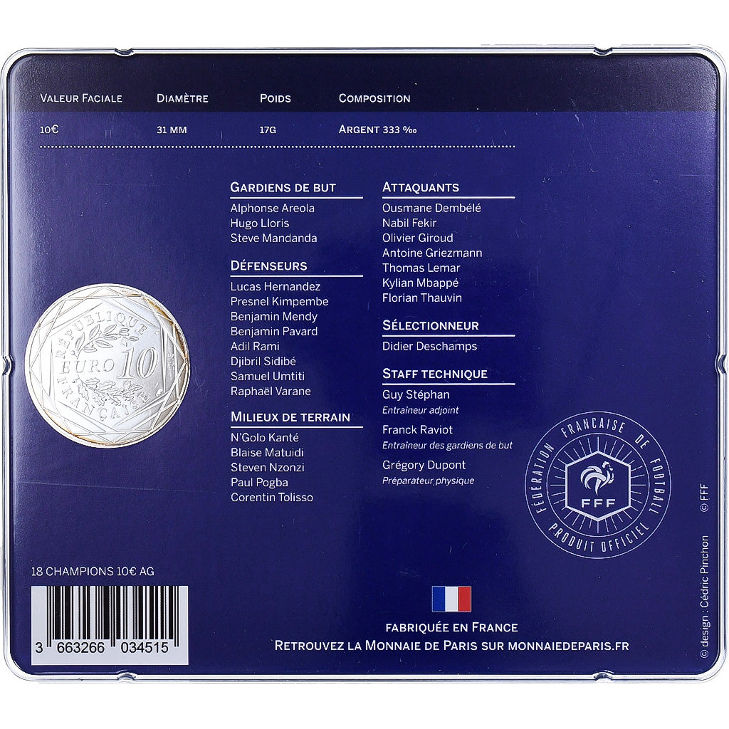France, 10 Euro, Champions du Monde, 2018, Monnaie de Paris, Silver, MS(65-70)