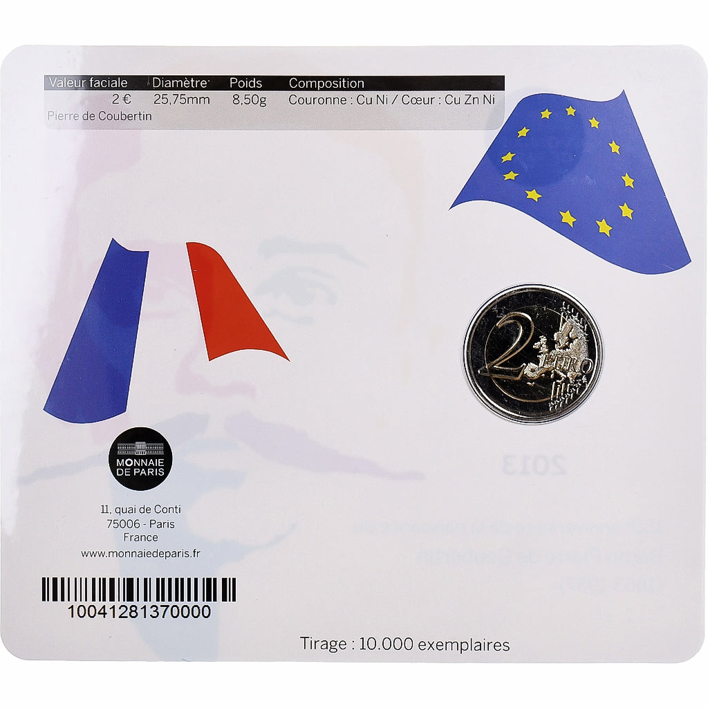 France, 2 Euro, Pierre de Coubertin, BU, 2013, Monnaie de Paris, Bimétallique