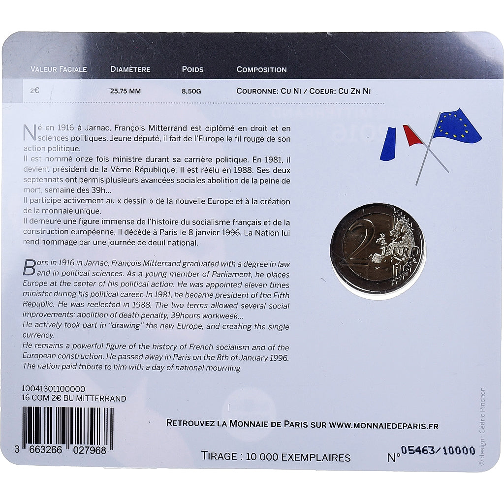 Frankrijk, 2 Euro, François Mitterrand, BU, 2016, Monnaie de Paris
