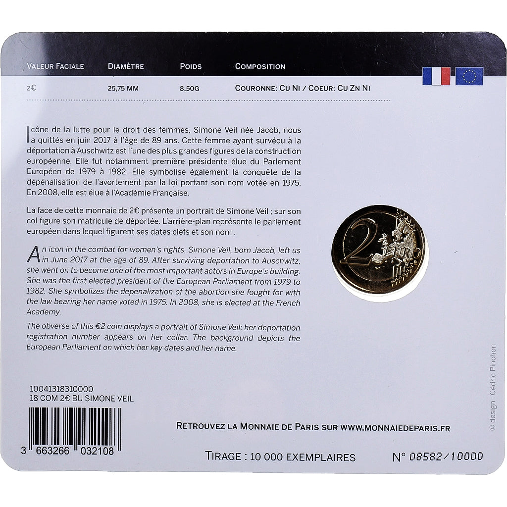 France, 2 Euro, Simone Veil, BU, 2018, Monnaie de Paris, Bi-Metallic, MS(65-70)