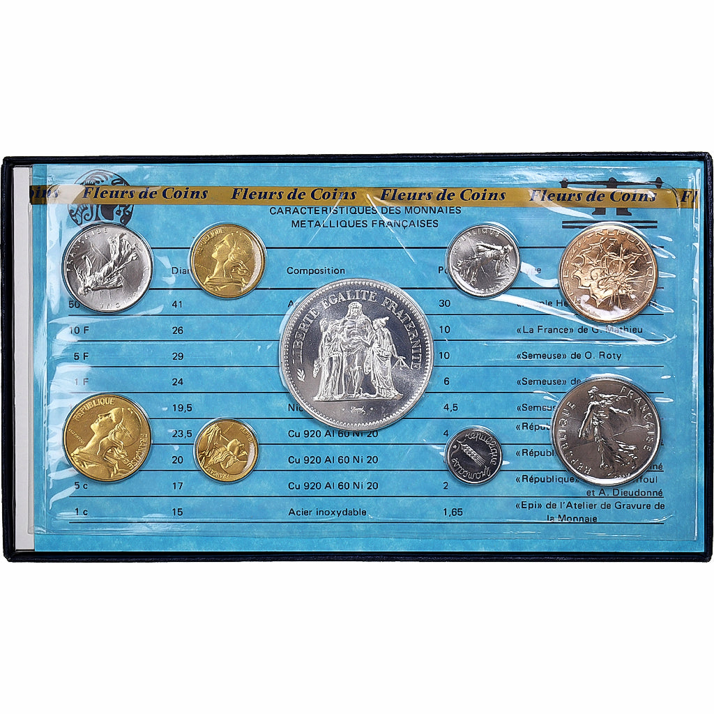 Francja, Coffret 1 c. à 50 frs., 1977, Monnaie de Paris, FDC, ND, MS(65-70)
