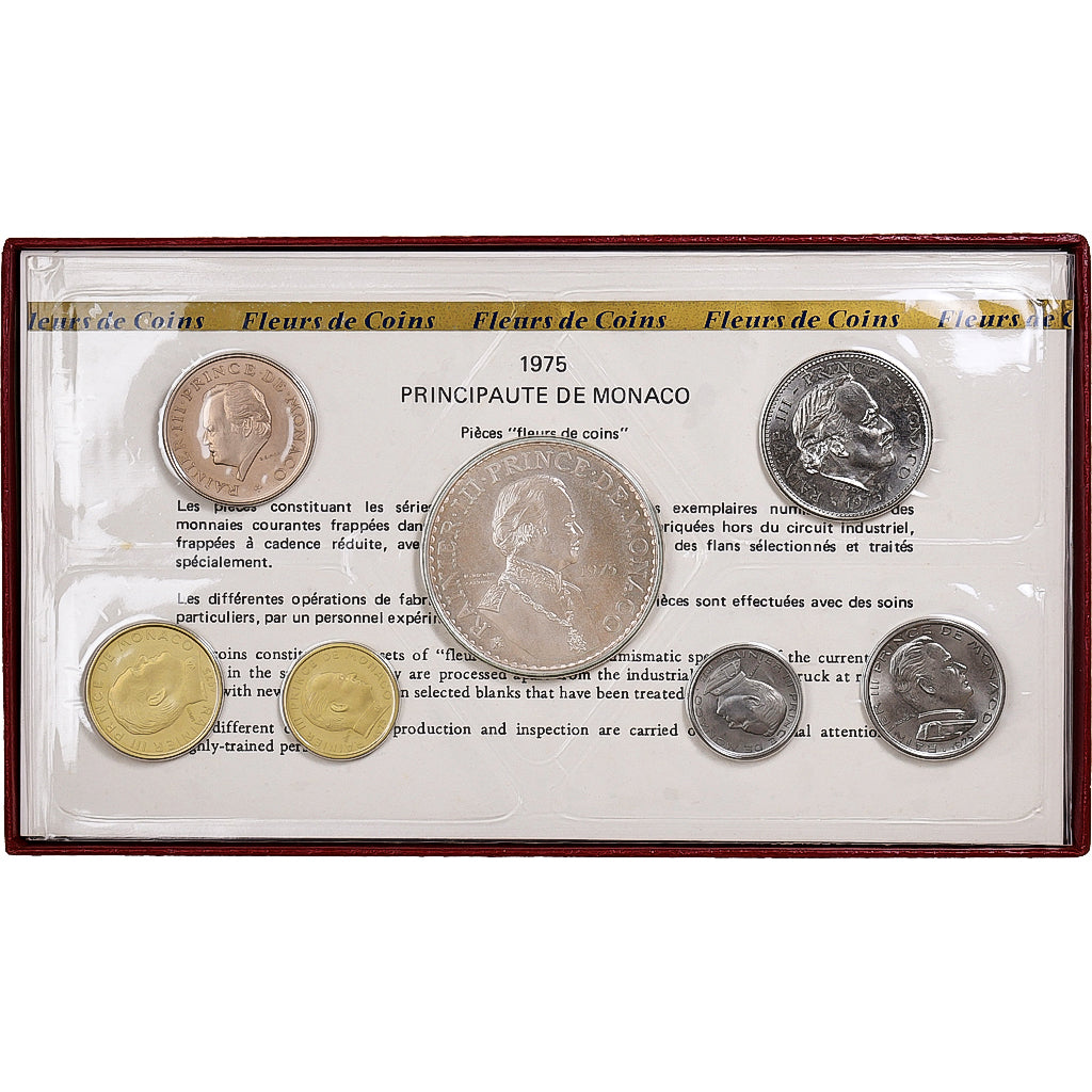 Monaco, Rainier III, Coffret 10 c. à 50 frs., 1975, Monnaie de Paris, FDC