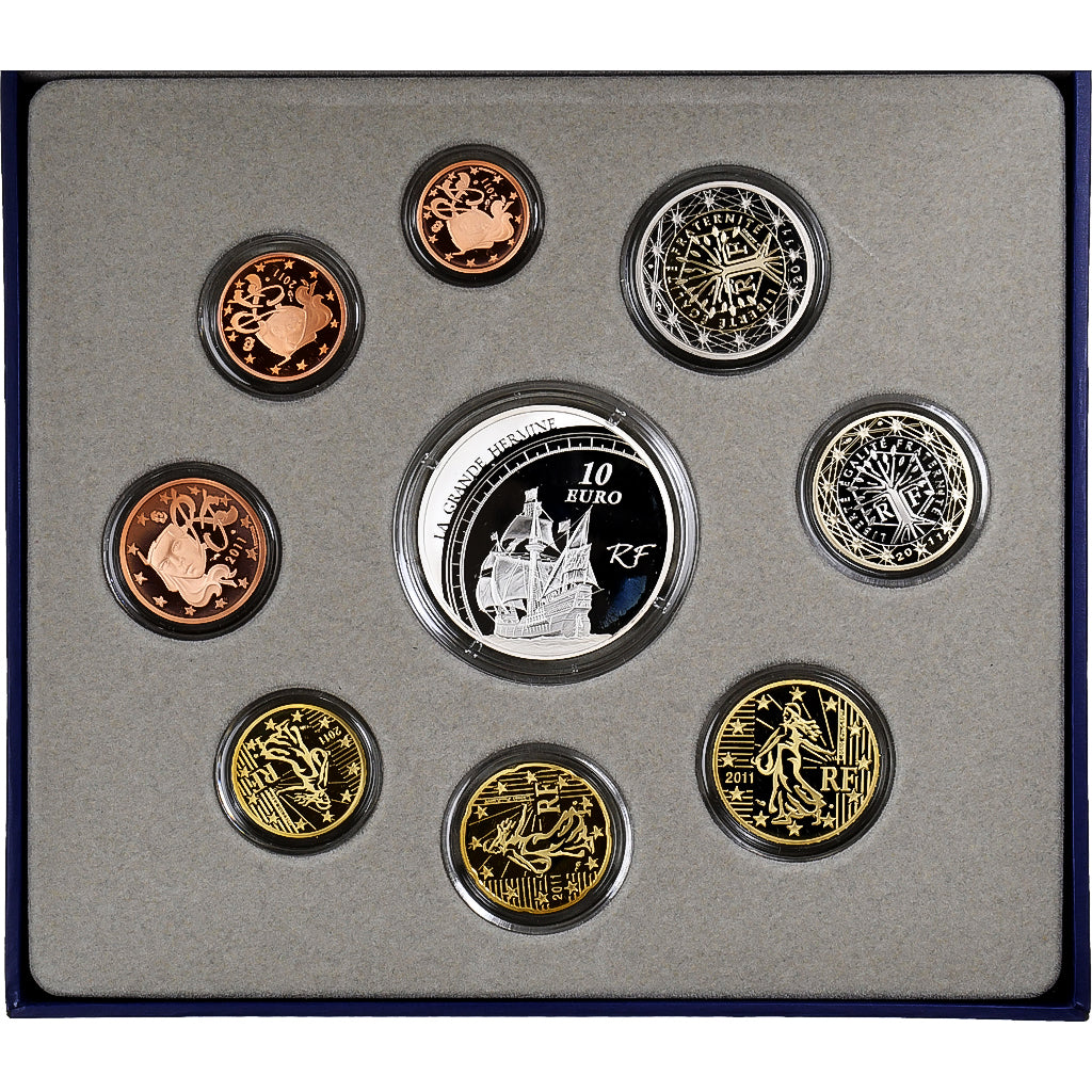 Francja, Coffret 1c. à 10€, Proof, 2011, Monnaie de Paris, ND, MS(65-70)