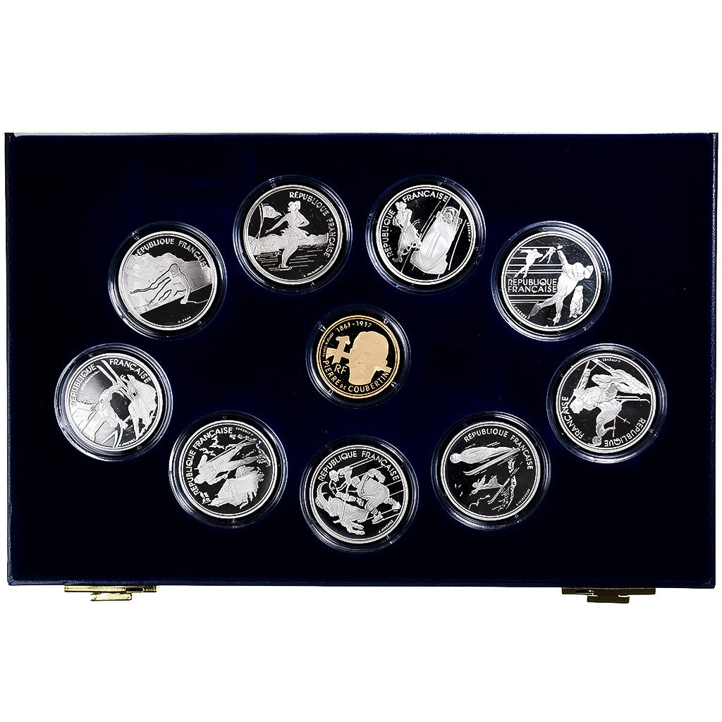 Frankreich, 9 x 100 frs argent + 500 frs or, JO Albertville 92, 1992, MDP, PP