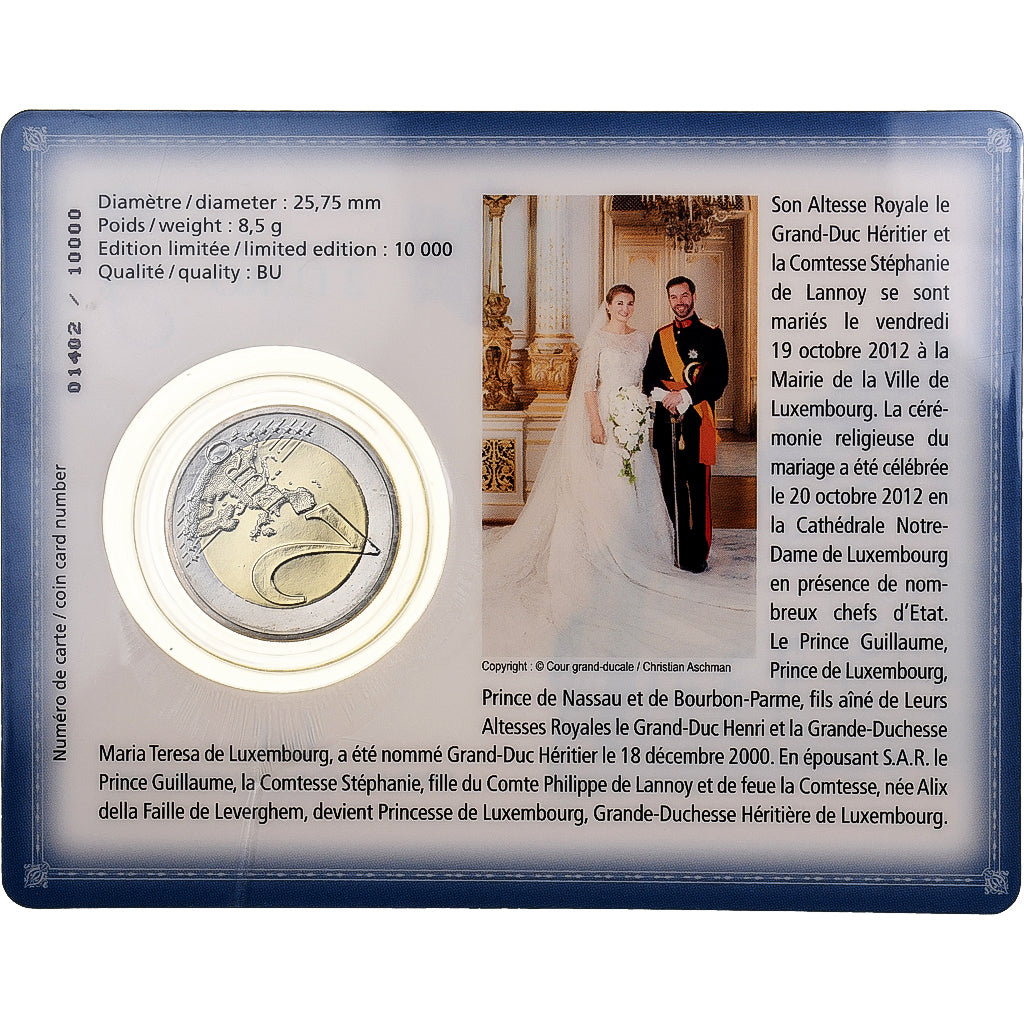 Luxembourg, 2 Euro, mariage princier, BU, 2012, Utrecht, Bimétallique, FDC