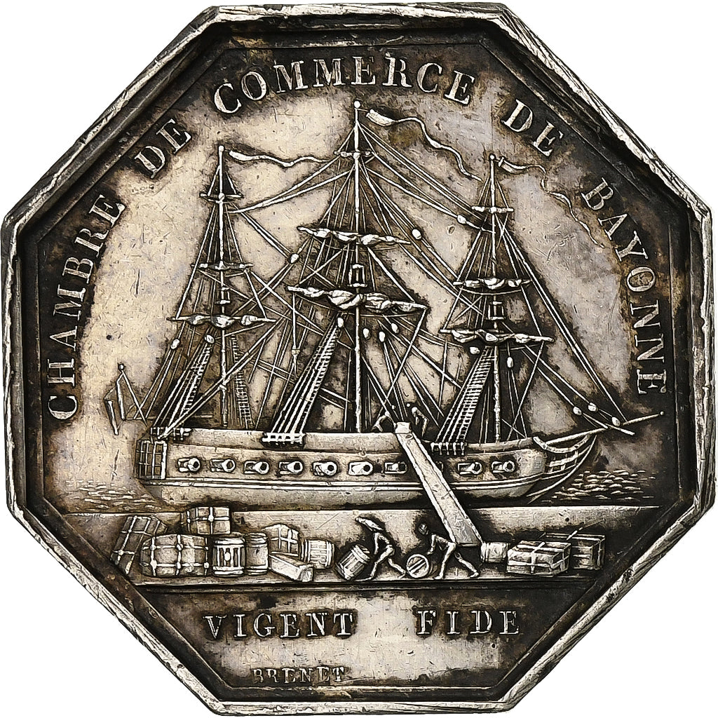 France, Token, Chambre de Commerce de Bayonne, 1848, Silver, AU(50-53)