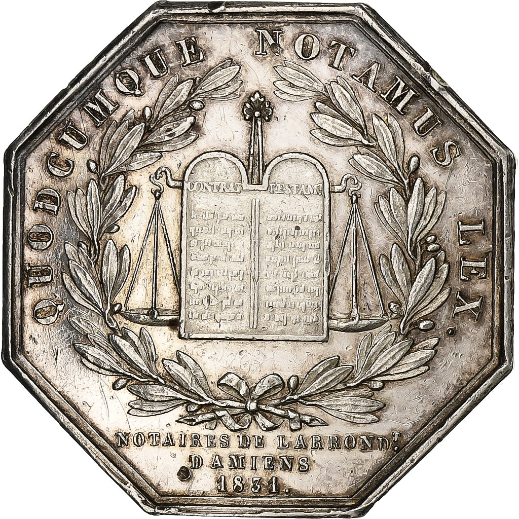France, Token, Notaires de l'Arrondissement d'Amiens, 1831, Silver, AU(55-58)