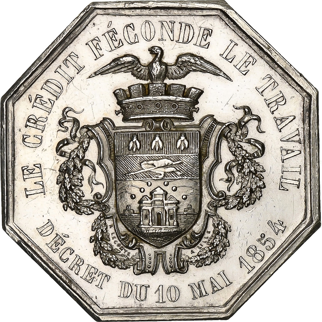 France, Token, Comptoir des compte de Lille, 1854, Silver, AU(55-58)