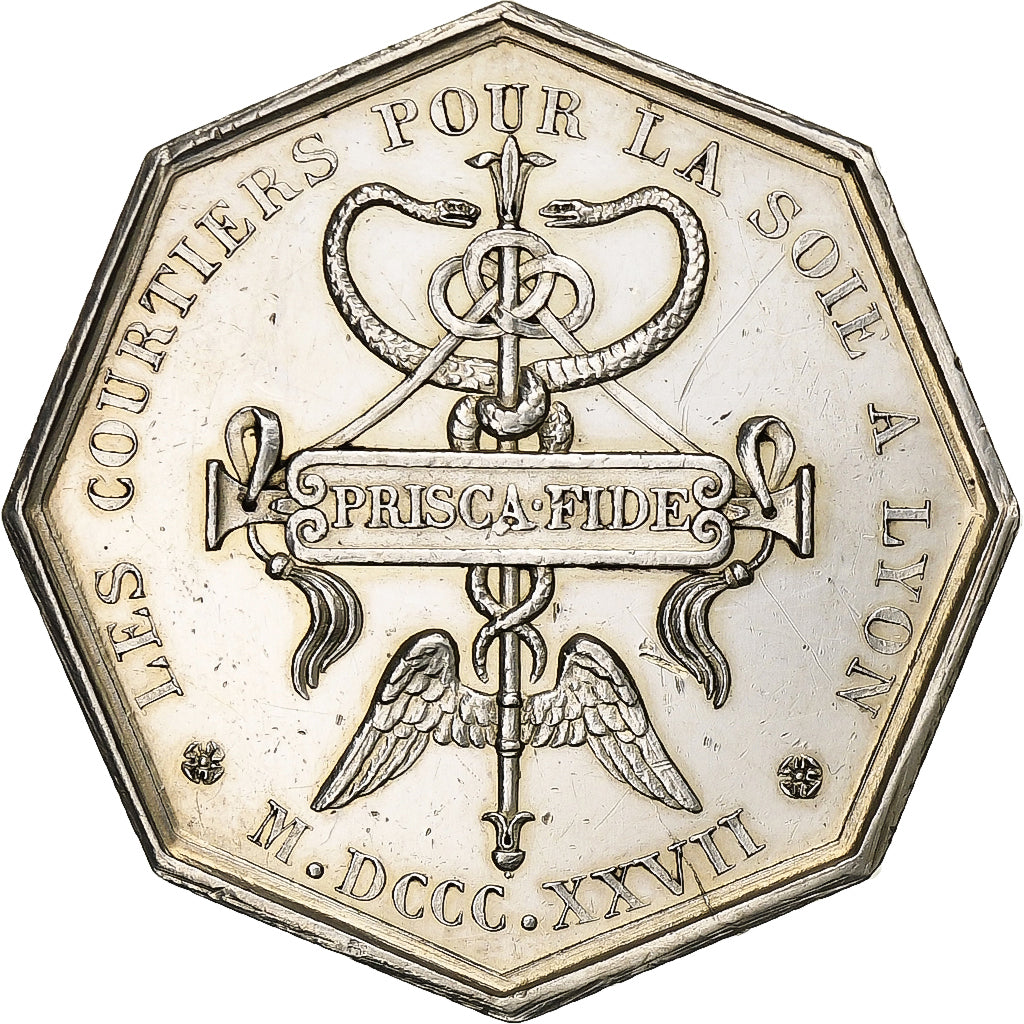 France, Jeton, Courtiers pour la soie à Lyon, 1827, Argent, Barre, SUP