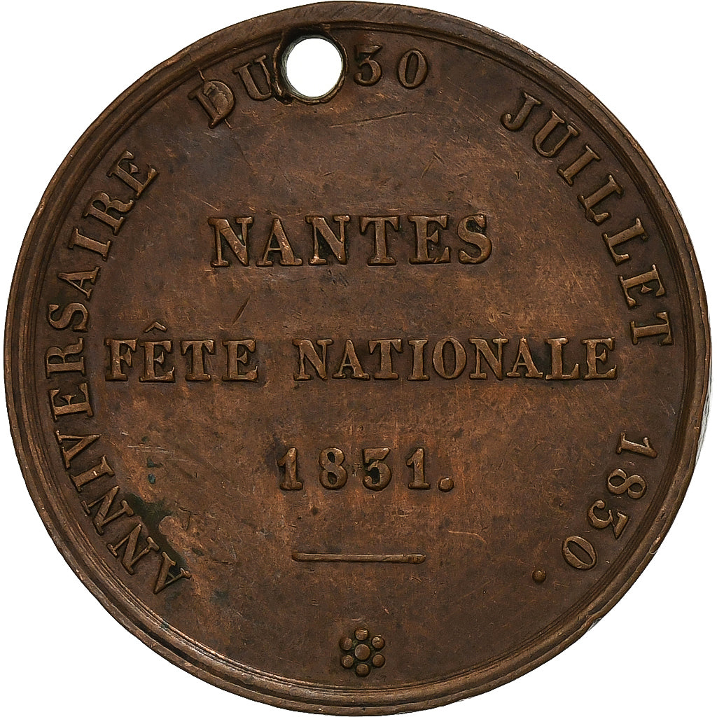 France, Médaille, Fête nationale, Nantes, 1831, Bronze, Trouée, TTB+