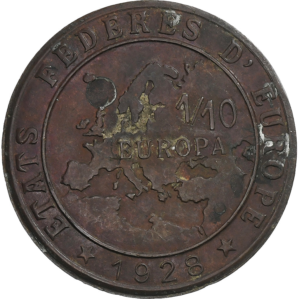 Francia, ficha, Louis Pasteur, États Fédérés d'Europe, 1928, Bronzo, BB+