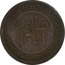 Marrocos, Abdul Aziz, 10 Mouzoumas, AH 1321/1903, Heaton, Bronze, VF(30-35)