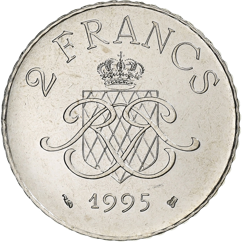 Monaco, Rainier III, 2 Francs, 1995, Monnaie de Paris, BU, Nickel, MS(65-70)