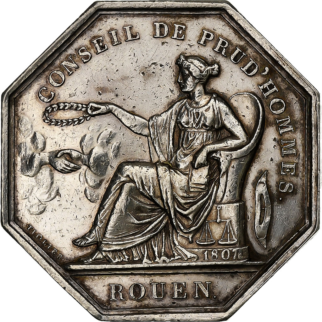 France, Jeton, Louis XVIII, Conseil de prud'hommes, Rouen, 1814, Argent