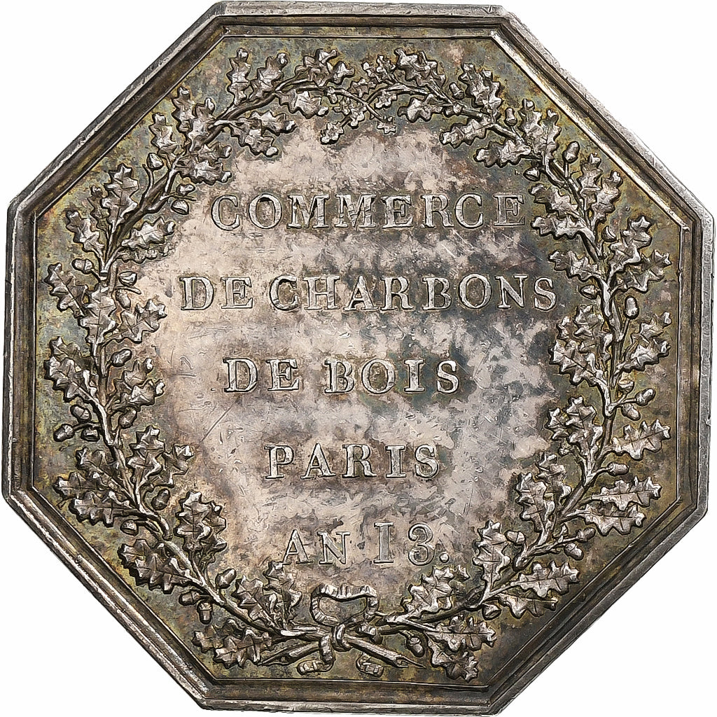 France, Token, Commerce de charbons de bois à Paris, AN 13, Silver, MS(60-62)