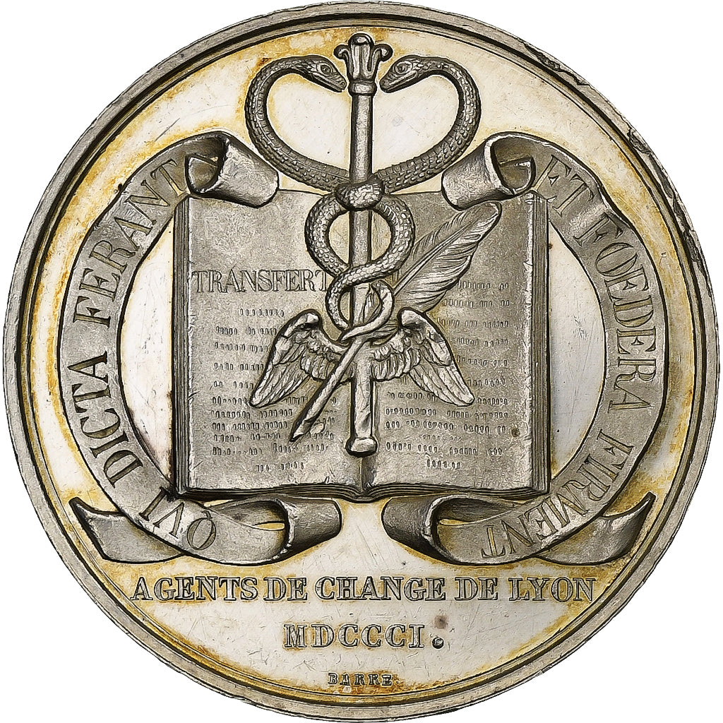 France, Jeton, Agents de Change de Lyon, 1801, Argent, Barre, BE, SUP