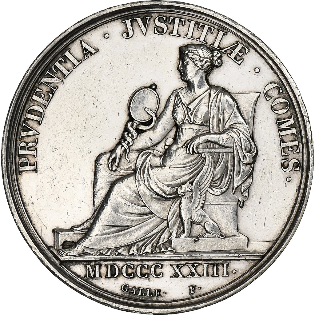 France, Token, Officiers de justice, Lyon, 1823, Silver, Galle, AU(55-58)