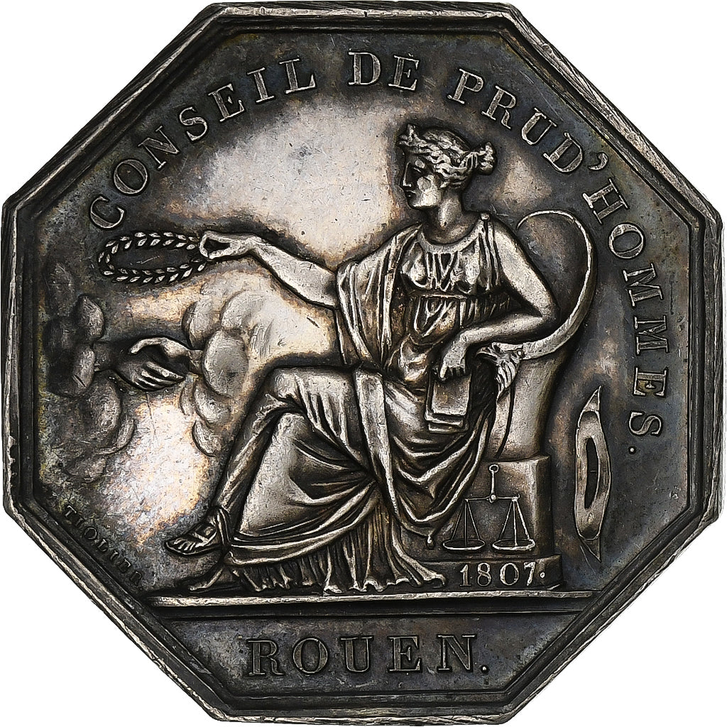 France, Jeton, Napoleon I, Conseil de prud'hommes, Rouen, 1813, Argent, Tiolier