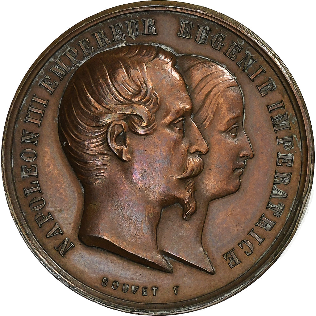 France, Token, Naissance de Napoléon IV, 1856, Copper, Bouvet, AU(55-58)