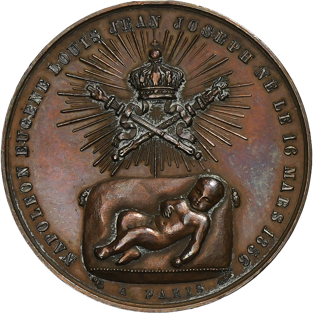 France, Token, Naissance de Napoléon IV, 1856, Copper, Bouvet, AU(55-58)