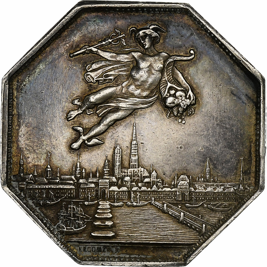 France, Token, Chambre de Commerce de Rouen, 1802, Silver, Lecomte, AU(55-58)