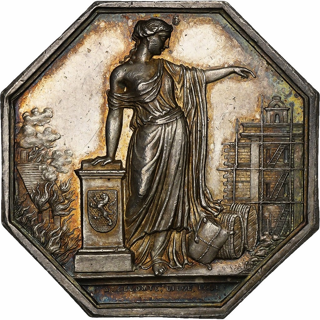 France, Token, Assurance contre l'incendie, Lille, 1840, Silver, Lecomte