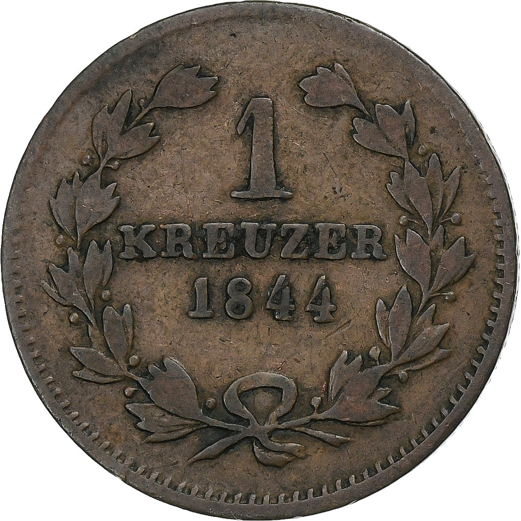 Grand Duchy of Baden, Leopold I, Kreuzer, 1844, Rame, MB+, KM:203