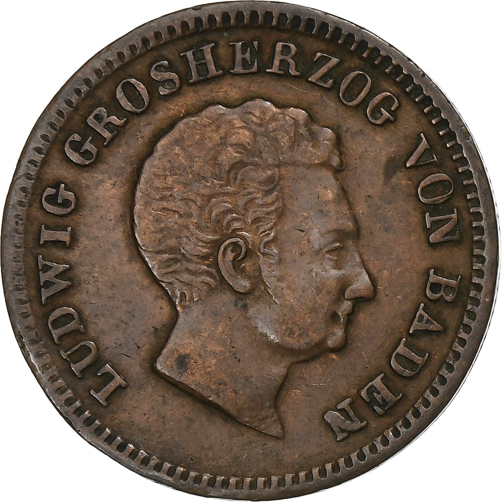 Grand Duchy of Baden, Ludwig I, Kreuzer, 1830, Copper, AU(50-53), KM:189