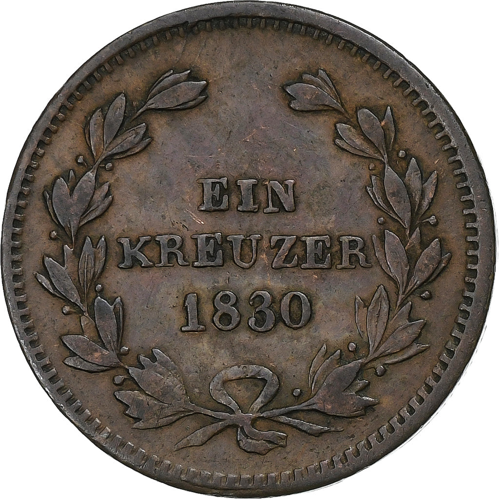 Grand Duchy of Baden, Ludwig I, Kreuzer, 1830, Copper, AU(50-53), KM:189