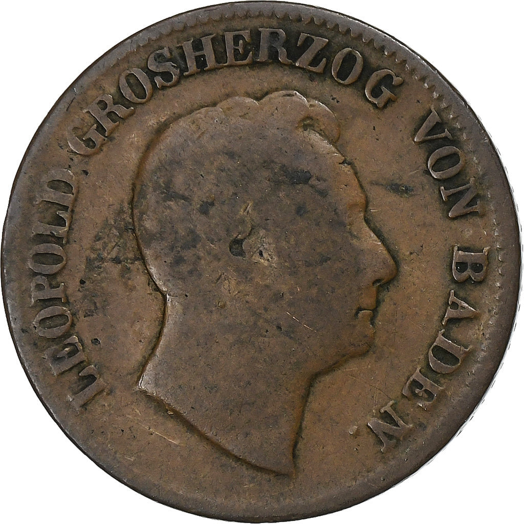 Grand Duchy of Baden, Leopold I, Kreuzer, 1852, Rame, MB, KM:218.2
