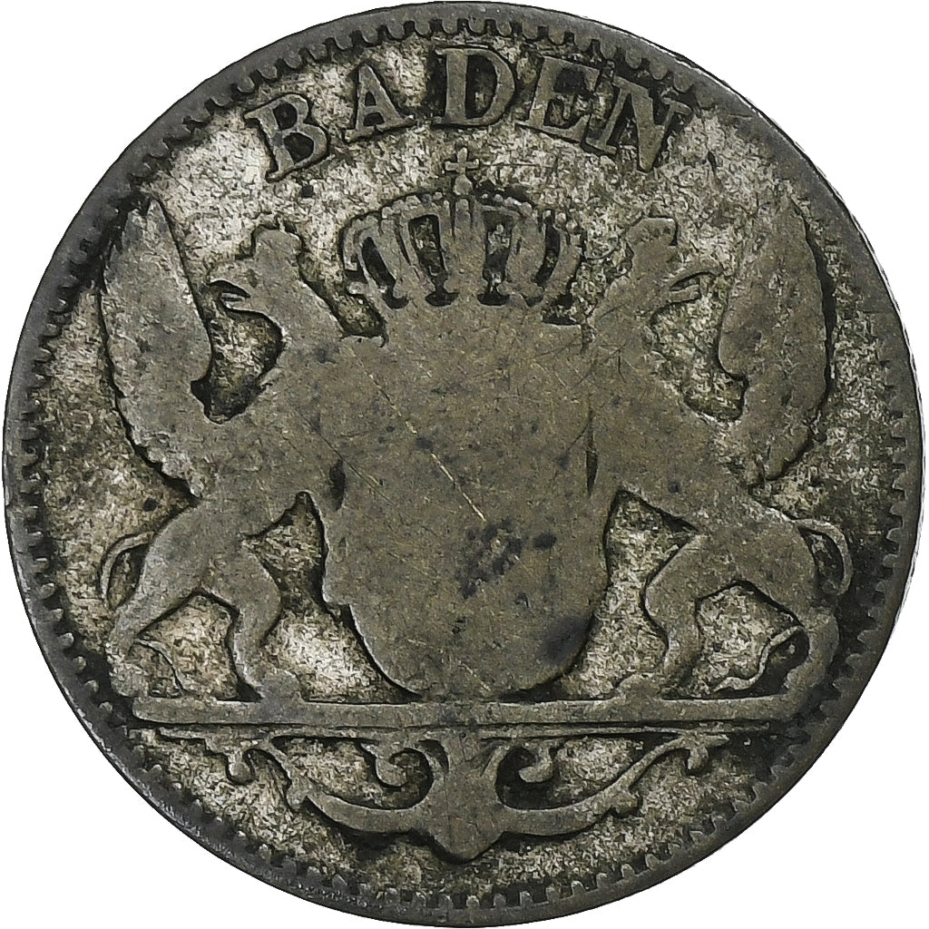 Grand Duchy of Baden, Leopold I, 3 Kreuzer, 1847, Billon, FR, KM:211