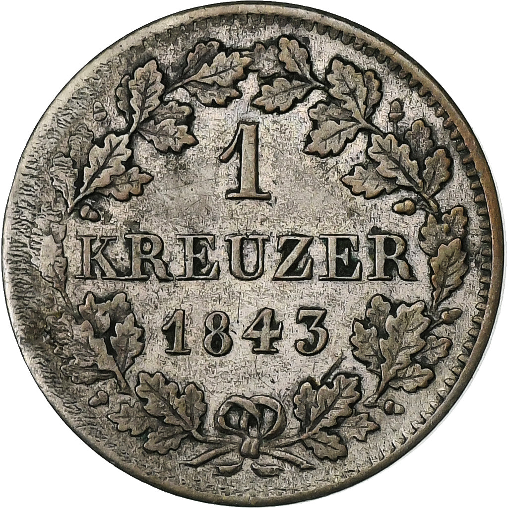 Kingdom of Bavaria, Ludwig I, Kreuzer, 1843, Munich, Biglione, BB+, KM:799