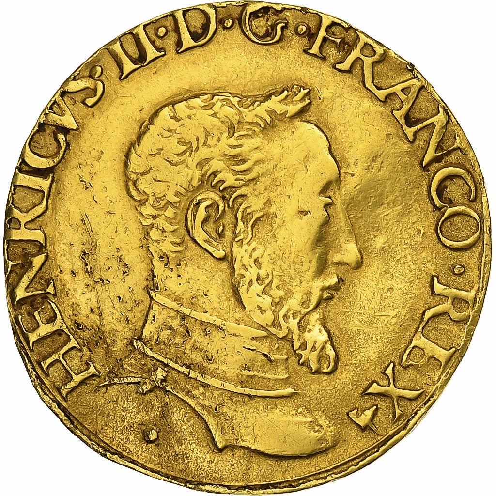 Francia, Henri II, Double Henri d'or, 1553, Saint-Lô, Buste D, Oro, MBC