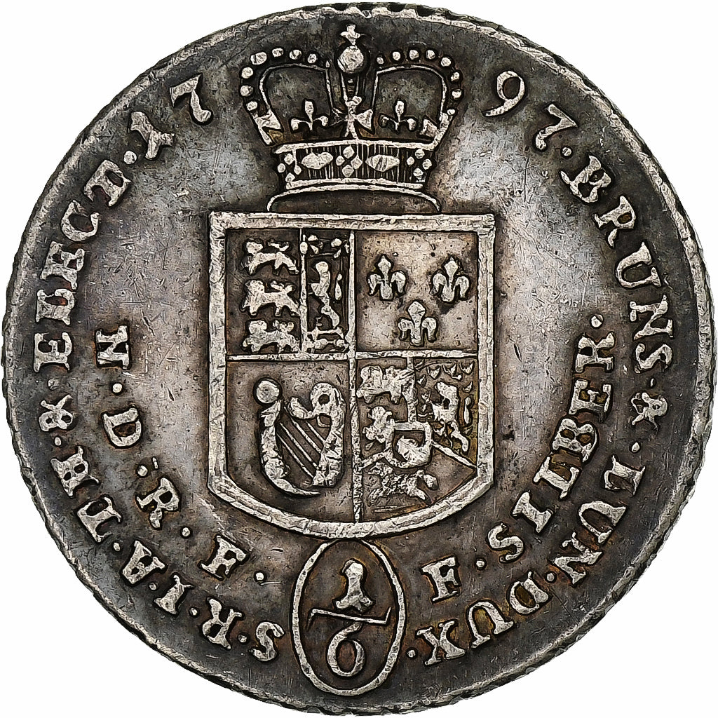 Germania, BRUNSWICK-LUNEBOURG, George III, 1/6 Thaler, 1797, Argento, BB, KM:400