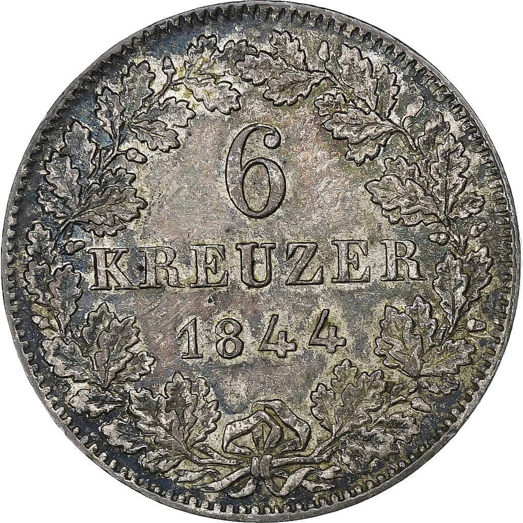 Germany, 6 Kreuzer, 1844, Frankfurt, Billon, AU(55-58), KM:335
