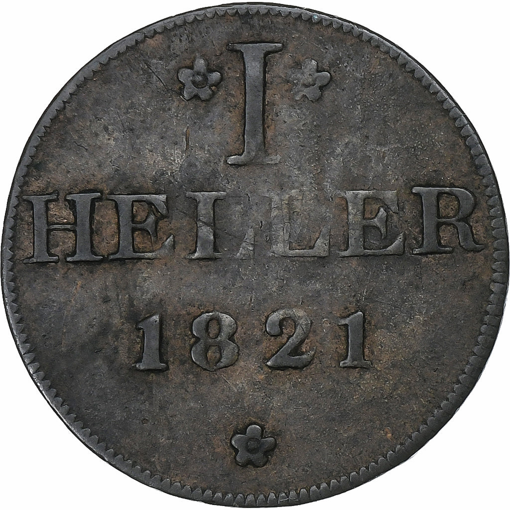 Germania, Heller, 1821, Frankfurt, Rame, BB, KM:301
