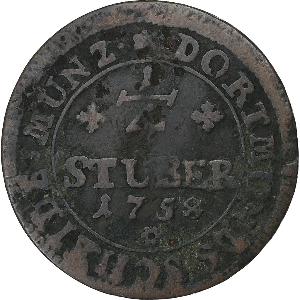 Germany, 1/4 Stüber, 1758, Dortmund, Copper, VF(20-25), KM:109