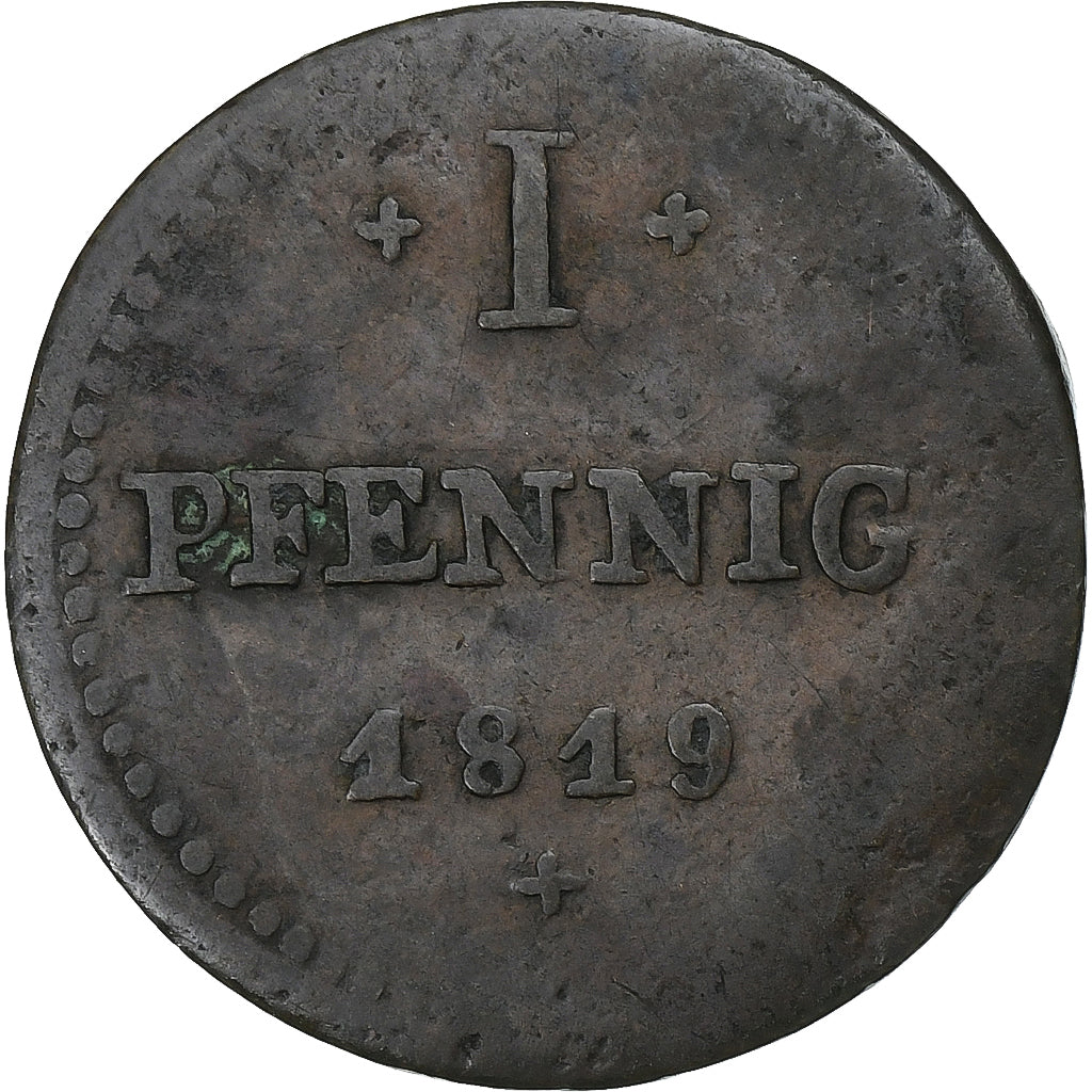 Grand Duchy of Hessen-Darmstadt, Ludwig I, Pfennig, 1819, Darmstadt, Kupfer, S+